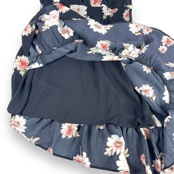 JOA Casual Dress Womens Size Small Black Floral One Shoulder Asymmetrical Midi - Picture 7 of 12